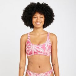Góra kostiumu kąpielowego surfingowego damska Olaian Aurely Palmer. Czerwone bikini OLAIAN, bez wzorów, z elastanu. W wyprzedaży za 39.99 zł.