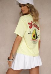 Żółty T-shirt z Bawełną ze Wzorem Awokado Tilannia. Żółte t-shirty damskie Renee, m, bez wzorów, z bawełny, bez kołnierzyka. Za 69.99 zł.