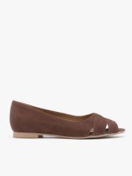 Brązowe baleriny peep toe. Brązowe balerinki damskie Ryłko, bez wzorów, ze skóry, z okrągłym noskiem. Za 399.99 zł.
