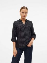 Vero Moda Bluzka w kolorze srebrno-czarnym rozmiar: M. Czarne bluzki damskie Vero Moda, m, bez wzorów, bez kołnierzyka, bez ramiączek. Za 87.95 zł.