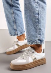 Szaro-Białe Sneakersy na Niskiej Platformie z Materiałowymi Wstawkami Xeonbia. Białe obuwie sportowe damskie Born2be, z materiału, bez zapięcia. Za 49.99 zł.