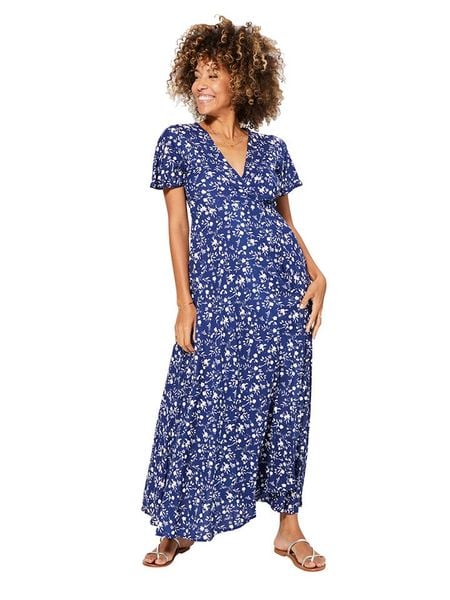 Aller Simplement Sukienka w kolorze granatowo-białym rozmiar: 38/40. Niebieskie sukienki damskie Aller Simplement, bez wzorów, z wiskozy, klasyczne, bez ramiączek. Za 91.77 zł.