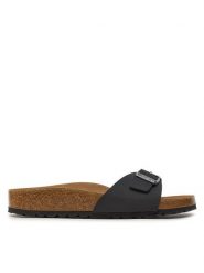 Birkenstock Klapki Madrid Bs 1020060 Czarny. Czarne klapki damskie Birkenstock, bez wzorów, ze skóry, bez obcasa, bez zapięcia. Za 329.99 zł.