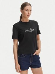 Calvin Klein Jeans T-Shirt NYC Logo LV047F810G Czarny Classic Fit. Czarne t-shirty damskie Calvin Klein Jeans, s, bez wzorów, z bawełny, bez kołnierzyka. Za 169.99 zł.