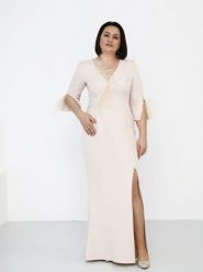 Sukienka Model Salima Beige - Jersa. Brązowe sukienki damskie Jersa, bez wzorów, z elastanu, eleganckie, bez ramiączek. Za 905.16 zł.