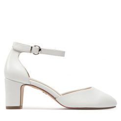 Półbuty Tamaris. Białe czółenka damskie Tamaris, bez wzorów, bez obcasa, na obcasie, bez zapięcia. Za 379.99 zł.