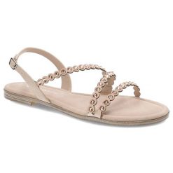 Różowe Sandały Tamaris Eleganckie Buty Damskie. Czerwone sandały damskie Tamaris, z aplikacjami, ze skóry ekologicznej, bez obcasa, bez zapięcia. Za 189.00 zł.