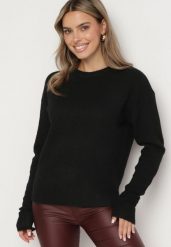Czarny Sweter z Domieszką Wełny Parizia. Czarne swetry klasyczne damskie Born2be, z wełny, bez kołnierzyka. Za 119.99 zł.