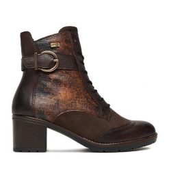 Botki Remonte. Brązowe botki damskie Remonte, bez obcasa, na słupku, bez zapięcia. Za 469.99 zł.