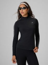 4F Longsleeve slim gładki damski - czarny L. Czarne koszulki sportowe damskie 4F, l, bez wzorów, z dresówki, bez ramiączek, na fitness i siłownię. Za 129.99 zł.