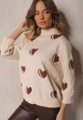 Jasnobeżowy Sweter z Wiskozą i Modalem Ozdobiony Sercami Zeanisia. Brązowe swetry klasyczne damskie Renee, m, z jeansu, bez kołnierzyka. Za 99.99 zł.