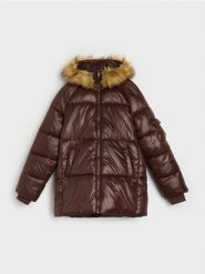 Pikowana kurtka puffer - brązowy. Brązowe kurtki damskie Sinsay, l, bez wzorów, bez kaptura. Za 119.99 zł.