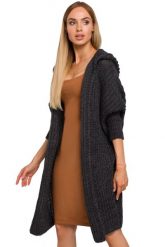 Długi sweter damski kardigan oversize z kapturem szary grafitowy. Szare kardigany damskie Polskie swetry, l, bez wzorów, z dzianiny. Za 309.00 zł.