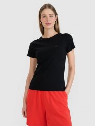 4F T-shirt slim gładki damski - czarny XL. Czarne t-shirty damskie 4F, xl, bez wzorów, z bawełny, bez kołnierzyka. Za 39.99 zł.