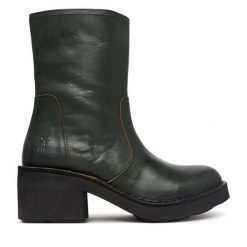 Botki Fly London. Zielone botki damskie Fly London, bez obcasa, na słupku, bez zapięcia. Za 834.99 zł.