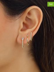 Miu Silver Pozłacane kolczyki-kreole (3 szt.) z cyrkoniami rozmiar: onesize. Szare kolczyki damskie Miu Silver, z cyrkonią, pozłacane. Za 135.49 zł.