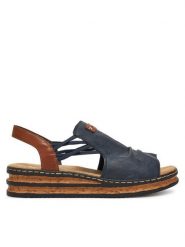 Rieker Sandały CEO-62962-14 Granatowy. Niebieskie sandały damskie Rieker, bez wzorów, ze skóry, bez obcasa, na koturnie, bez zapięcia. Za 319.99 zł.