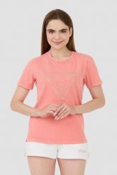 GUESS Różowy t-shirt Vintage Logo. Czerwone t-shirty damskie Guess, s, z aplikacjami, bez kołnierzyka. W wyprzedaży za 151.99 zł.