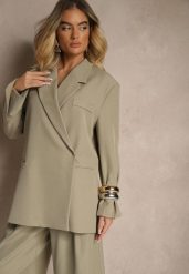 Jasnozielona Pudełkowa Marynarka Dwurzędowa o Fasonie Oversize Cornelise. Zielone marynarki i żakiety damskie Renee, m, bez wzorów, z jeansu, biznesowe. Za 219.99 zł.