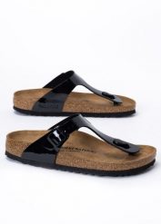 Japonki damskie czarne Birkenstock Gizeh BF Lakierowany. Czarne klapki damskie Birkenstock, bez wzorów, z lakierowanej skóry, z otwartym noskiem, bez obcasa, bez zapięcia. Za 399.99 zł.