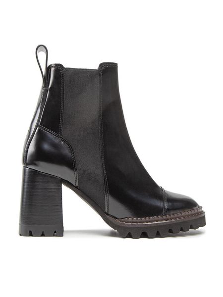 See By Chloé Botki SB33081A Czarny. Czarne botki damskie See By Chloé, ze skóry, bez obcasa, na słupku, bez zapięcia. Za 1,389.00 zł.