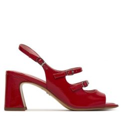 Sandały Tamaris. Czerwone sandały damskie Tamaris, bez wzorów, bez obcasa, na słupku, bez zapięcia. Za 299.99 zł.