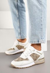 Biało-Brązowe Sneakersy Ozdobione Metaliczną Aplikacją i Przeszyciami Soltia. Białe obuwie sportowe damskie Renee, bez zapięcia. Za 59.99 zł.