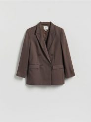 Marynarka z wełną - brązowy. Brązowe marynarki i żakiety damskie Reserved, l, bez wzorów, z tkaniny. Za 399.99 zł.