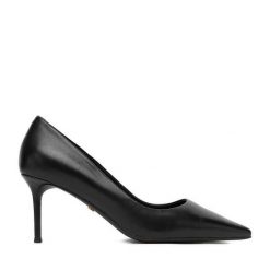 Szpilki GINO ROSSI. Czarne szpilki damskie Gino Rossi, bez wzorów, bez obcasa, na szpilce, bez zapięcia. Za 299.99 zł.