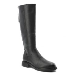 Czarne Kozaki S.Barski Wygodne Obuwie Damskie. Czarne kozaki damskie S.BARSKI, ze skóry, bez obcasa, bez zapięcia. Za 280.99 zł.