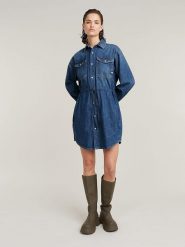 G-Star Sukienka dżinsowa w kolorze niebieskim rozmiar: XL. Niebieskie sukienki damskie G-Star, bez wzorów, z bawełny, retro, bez ramiączek. Za 250.35 zł.