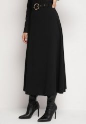 Czarna Rozkloszowana Spódnica z Wysokim Stanem Ozdobiona Paskiem z Klamrą Lobira. Czarne spódnice damskie Born2be, na co dzień, uniwersalny, bez wzorów, eleganckie, maxi. Za 59.99 zł.
