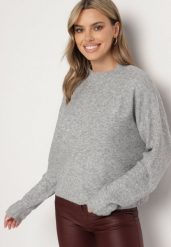 Szary Klasyczny Sweter z Wełną Sassitha. Szare swetry klasyczne damskie Born2be, m, z jeansu, bez kołnierzyka. Za 129.99 zł.