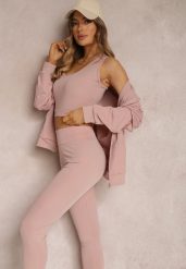 Jasnoróżowy Komplet Dresowy 3-częściowy z Legginsami Bluzą i Topem Heri. Czerwone bluzy damskie Renee, l, bez wzorów, z dresówki, z kapturem. Za 69.99 zł.