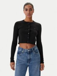 Tommy Jeans Kardigan DW0DW22023 Czarny Slim Fit. Czarne kardigany damskie Tommy Jeans, xs, bez wzorów, z jeansu. Za 369.99 zł.
