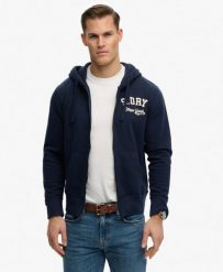 Superdry Bluza rozpinana Vintage Athletic Luźny krój – ECLIPSE NAVY. Niebieskie bluzy damskie Superdry, xl, z aplikacjami, z bawełny. Za 411.95 zł.