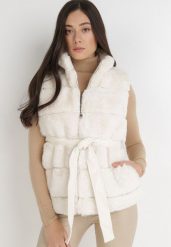 Kremowa Dwustronna Kamizelka Adale. Brązowe kamizelki damskie Born2be, l, bez wzorów, bez kaptura. Za 149.99 zł.