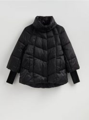 Pikowana kurtka z wysokim kołnierzem - czarny. Czarne kurtki damskie Reserved, l, bez wzorów, z tkaniny, bez kaptura. Za 279.99 zł.