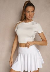 Biały Dopasowany T-shirt z Wiskozą o Kroju Crop Top Folaviela. Białe t-shirty damskie Renee, m, bez wzorów, z jeansu, bez kołnierzyka. Za 39.99 zł.