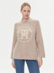 Tommy Hilfiger Sweter WW0WW40267 Beżowy Oversize. Brązowe swetry klasyczne damskie Tommy Hilfiger, l, z wełny, bez kołnierzyka. Za 1,039.00 zł.