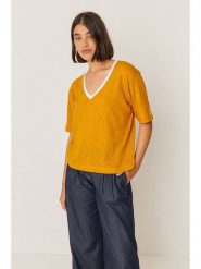 SKFK Koszulka "Izadi" w kolorze pomarańczowym rozmiar: 36. Pomarańczowe bluzki damskie SKFK, bez wzorów, z bawełny, bez kołnierzyka, bez ramiączek. Za 187.99 zł.