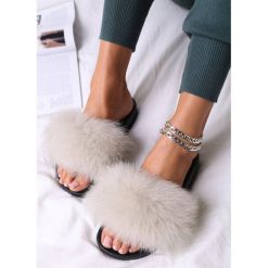 Beżowe Klapki z Futrem Turtlefeather. Brązowe klapki damskie Renee, bez wzorów, z gumy, bez obcasa, bez zapięcia. Za 44.99 zł.
