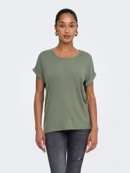 ONLY Koszulka w kolorze khaki rozmiar: XS. Brązowe bluzki damskie Only, xs, bez wzorów, bez kołnierzyka, bez ramiączek. Za 60.95 zł.