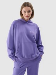 4F Bluza dresowa nierozpinana z kapturem damska - fioletowa XL. Fioletowe bluzy damskie 4F, xl, bez wzorów, z bawełny, z kapturem. Za 79.99 zł.