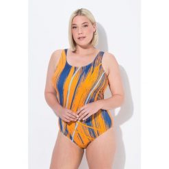 Damski Strój kąpielowy fale lamówka bez miękkich miseczek okrągły dekolt. Brązowe stroje jednoczęściowe Ulla Popken, bez wzorów, z elastanu. Za 195.99 zł.