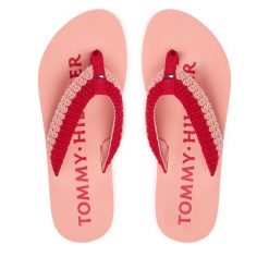 Japonki Tommy Hilfiger. Czerwone klapki damskie Tommy Hilfiger, bez wzorów, bez obcasa, bez zapięcia. Za 169.99 zł.