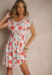 Czerwona Rozkloszowana Sukienka z Bawełną w Kwiaty Talisenia. Czerwone sukienki damskie Renee, bez wzorów, z bawełny, eleganckie, bez ramiączek. W wyprzedaży za 55.99 zł.