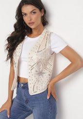 Beżowa Bawełniana Bluzka Kamizelka w Cekiny bez Rękawów Nomella. Brązowe kamizelki damskie Born2be, m, bez wzorów, z bawełny, bez kaptura. Za 149.99 zł.