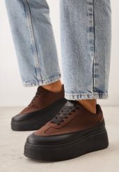 Brązowe Sneakersy VICES na Platformie w Stylu lat 90. Donah. Brązowe obuwie sportowe damskie Born2be, bez zapięcia. Za 89.99 zł.