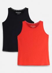 Top sportowy slim fit (zestaw 2 szt.), szybkoschnący. Czarne koszulki sportowe damskie bonprix, bez wzorów, bez ramiączek. Za 75.98 zł.